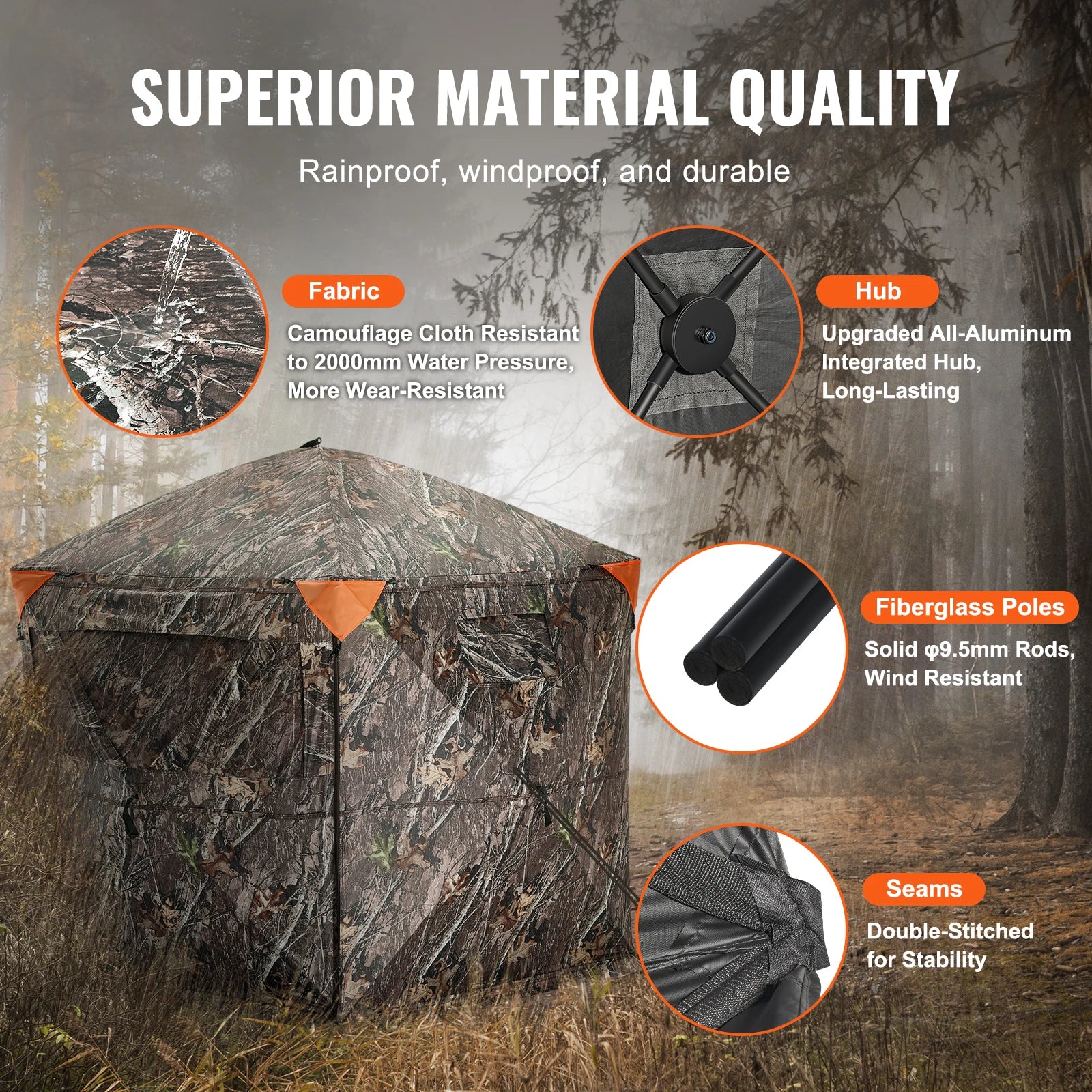 VEVOR Hunting Blind 288° See Through Ground Blind 6-7 Person for Hunting with Carrying Bag for Turkey and Deer Hunting 17.68lbs