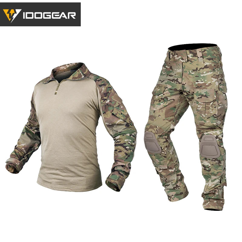 IDOGEAR Tactical Uniform BDU G3 Combat Shirt & Pants Knee Pads Update Ver Camo Combat Uniform 3004