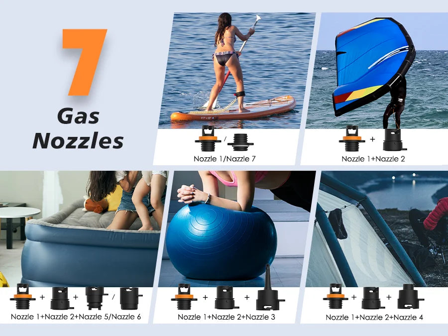 AIRBANK D6PRO SUP Electric Air Pump with Battery 7800mAh 20PSI Max Rechargeable 12V DC Car Connection Pump for Boards, Surf Kite