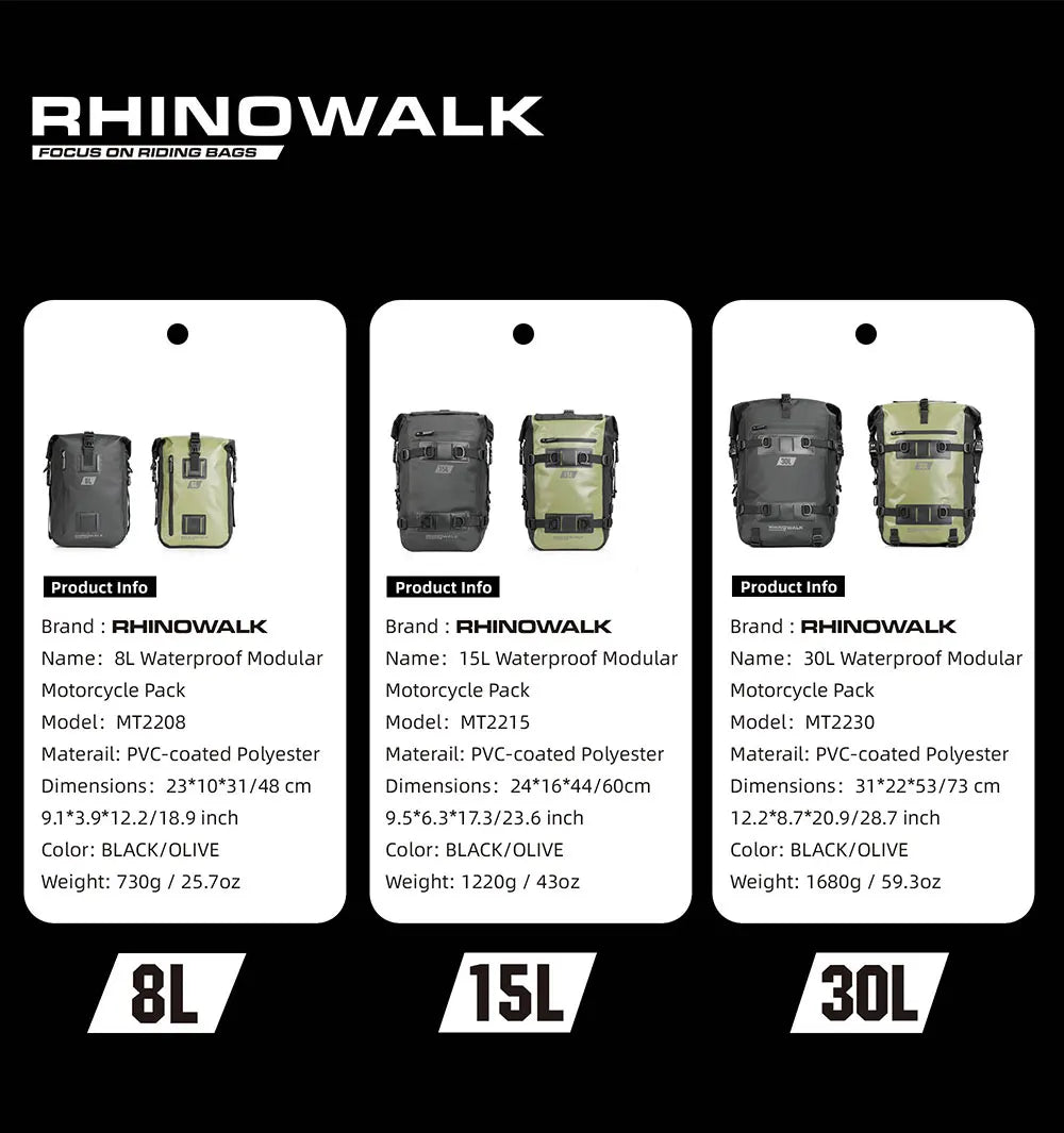 Rhinowalk Motorcycle Side Bag With Base Waterproof 6L/8L/10L/15L Motor Rear Seat Bag Rack Motocross Storage Backpack