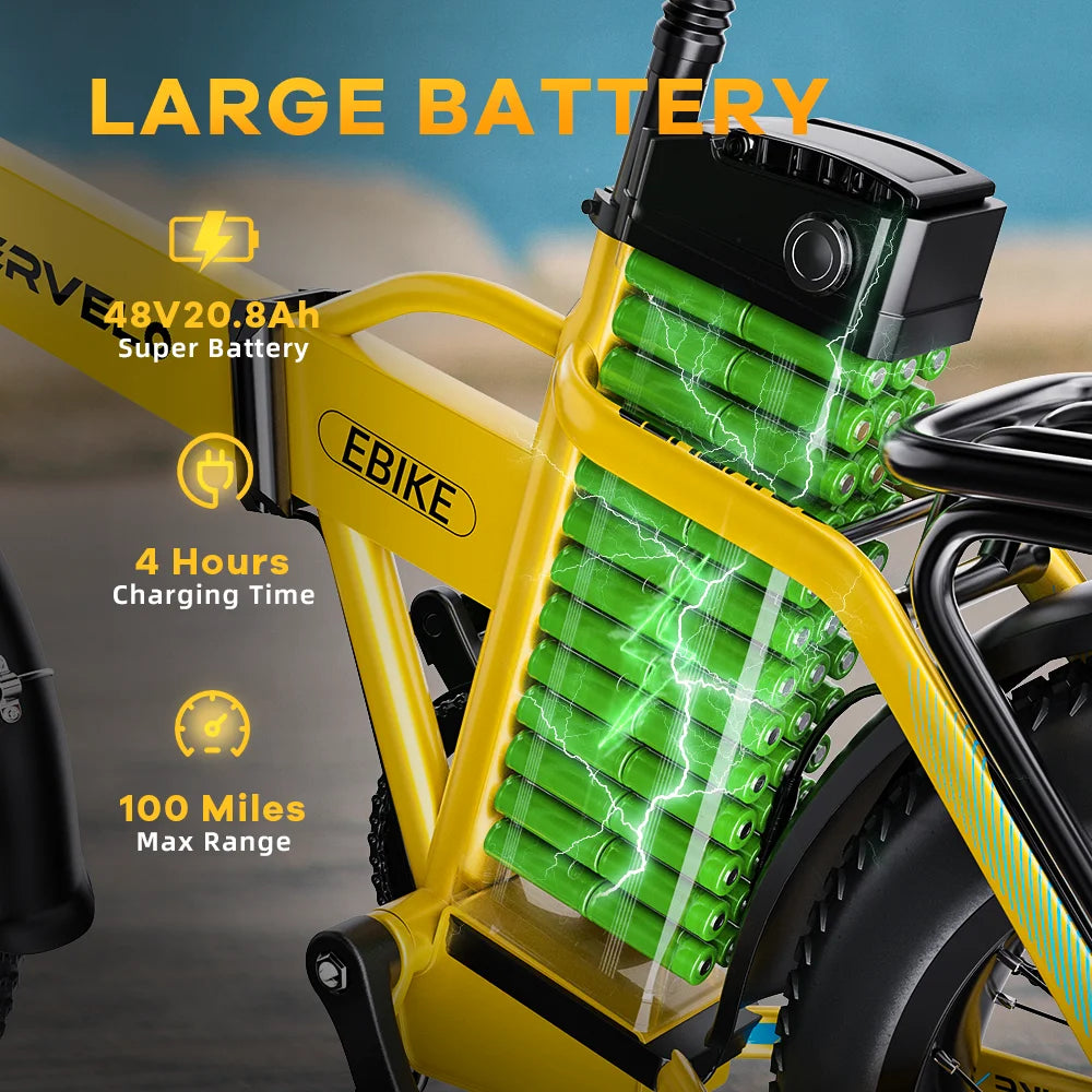 1000W Folding Electric Bike, 48V 20AH Large Removable Battery E Bike, 30+MPH, 80 Miles Max Range, 20