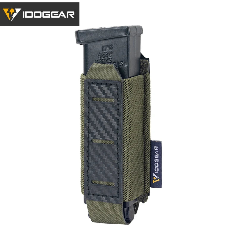 IDOGEAR Carbon Fiber Tactical Mag Pouch 9mm Single Carrier MOLLE Compatible Quick Drain Anti-slip Lightweight  IG-BG3589