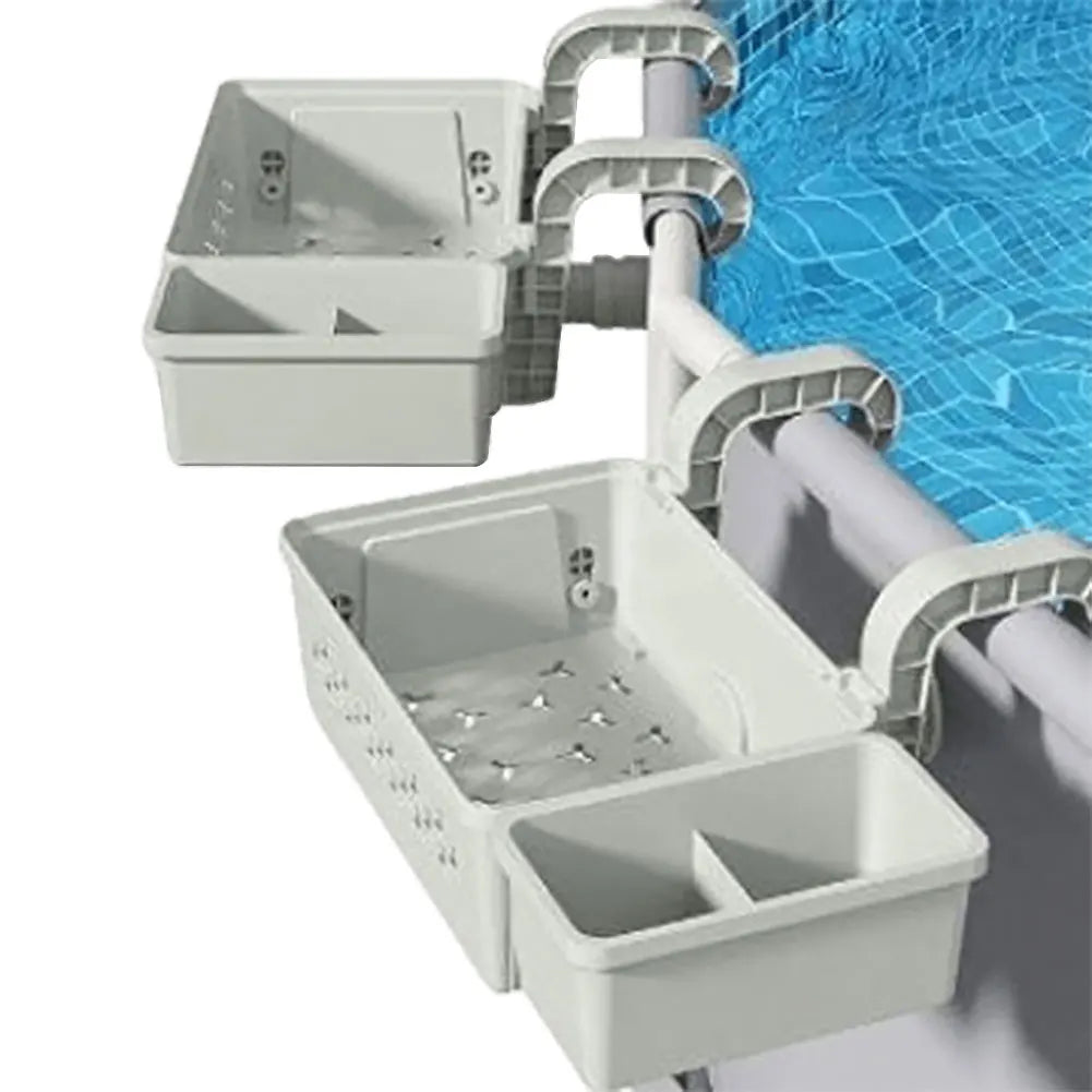 Poolside Storage Baskets with Cup Holders Fit 3-Inch Or Smaller Top Rails Pool Hanging Basket for Above Ground Pool