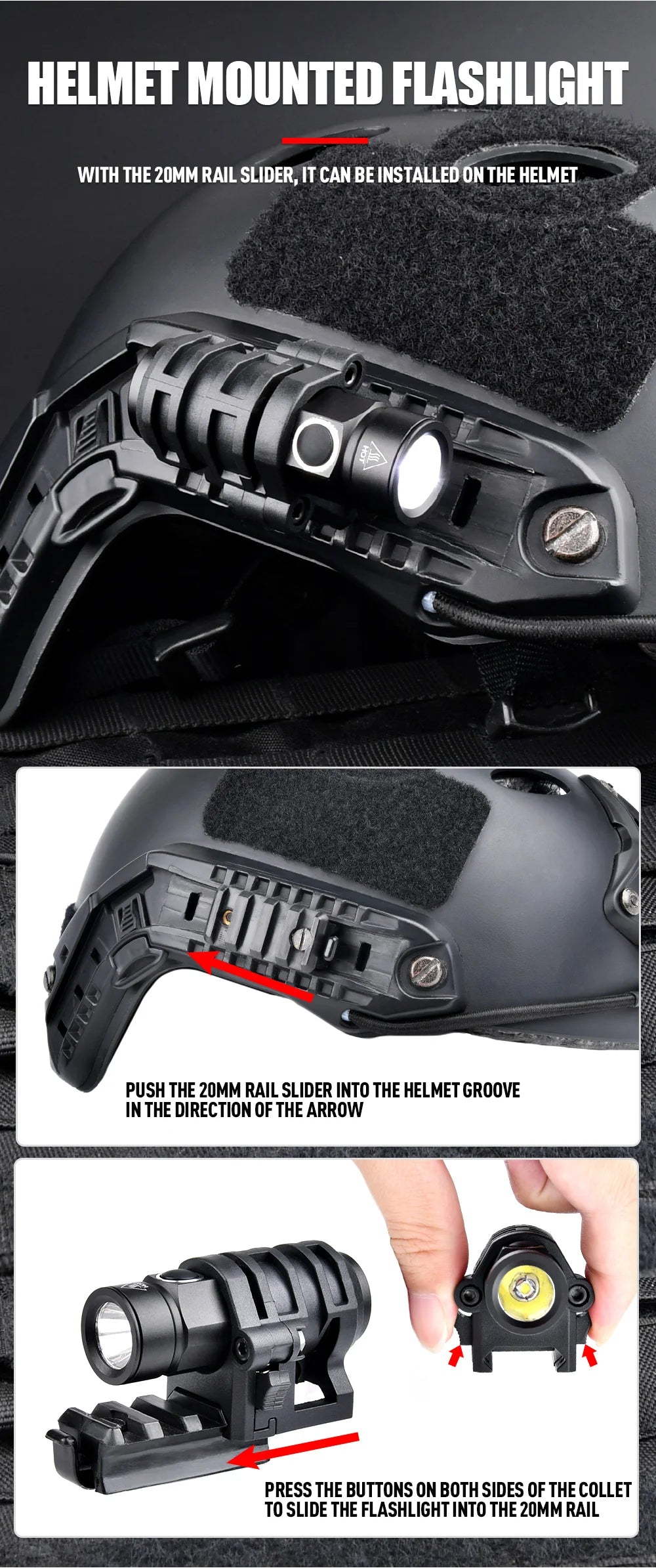 WADSN Metal Mini Weapon Tactic Airsoft white Strobe FAST Helmet Flashlight LED Flashlight Fit 20mm Rail Scout Hunting Light