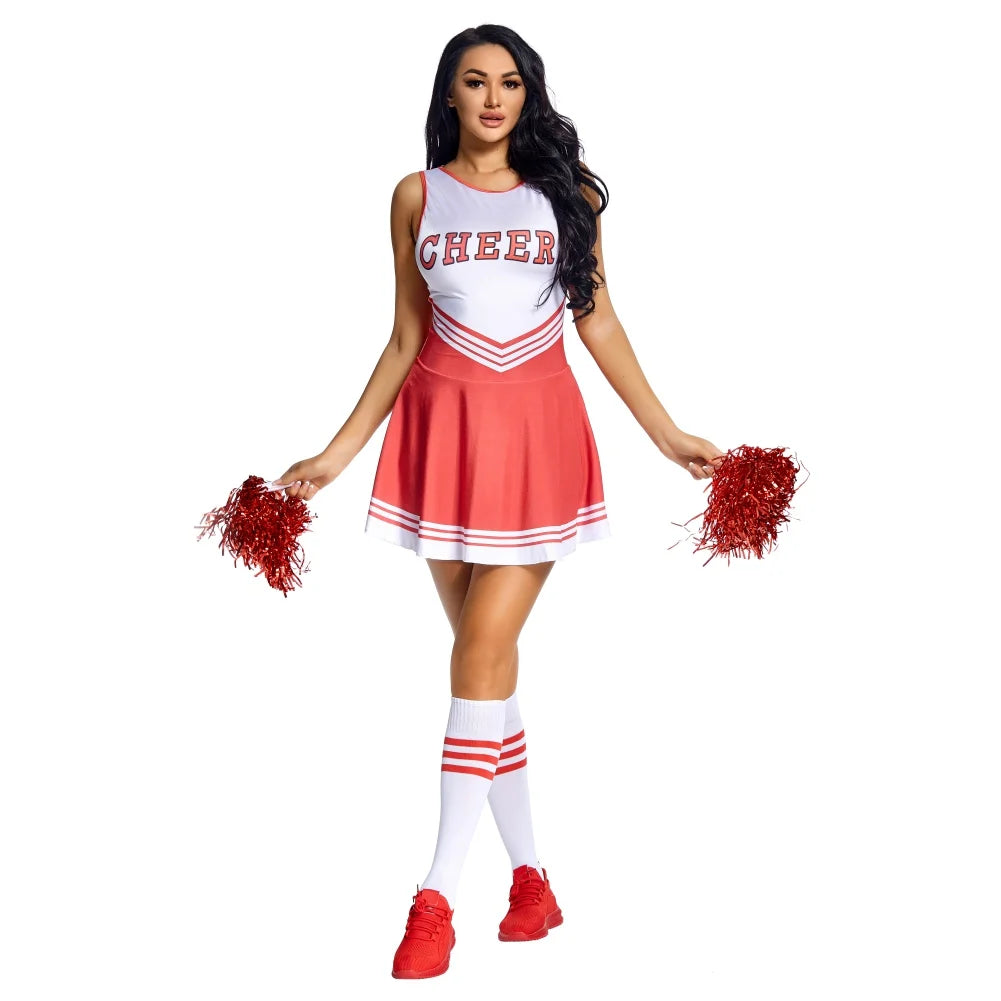 Cheerleader Costume High School Competition Letter Print Dance Uniform Pompoms Sock Cosplay Party Dress Carnival Halloween