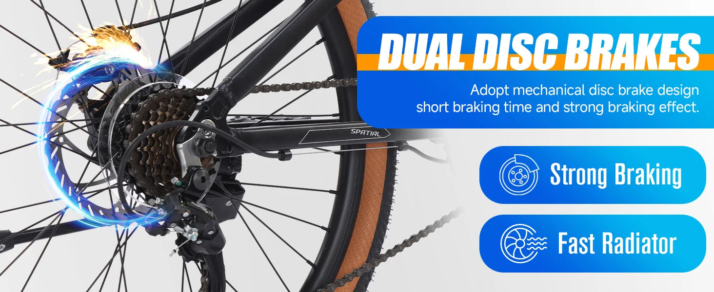 SPATIAL Mountain Bike 24 Inch, 21 Speed Aluminum Frame Lightweight Bike,Dual Disc Brake Bicycle for Teenager