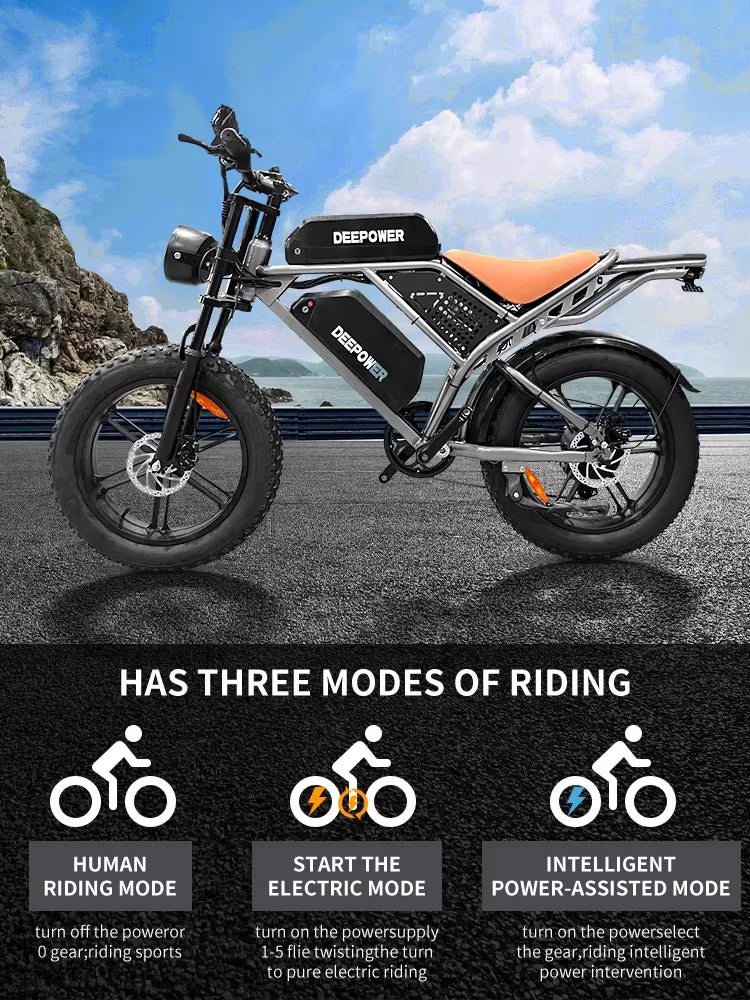 DEEPOWER S7 Off-Road Electric Bike for 1000W Motor Adults Mountain Ebike with 48V 60AH LG Battery All-Terrain Motorcycle Style