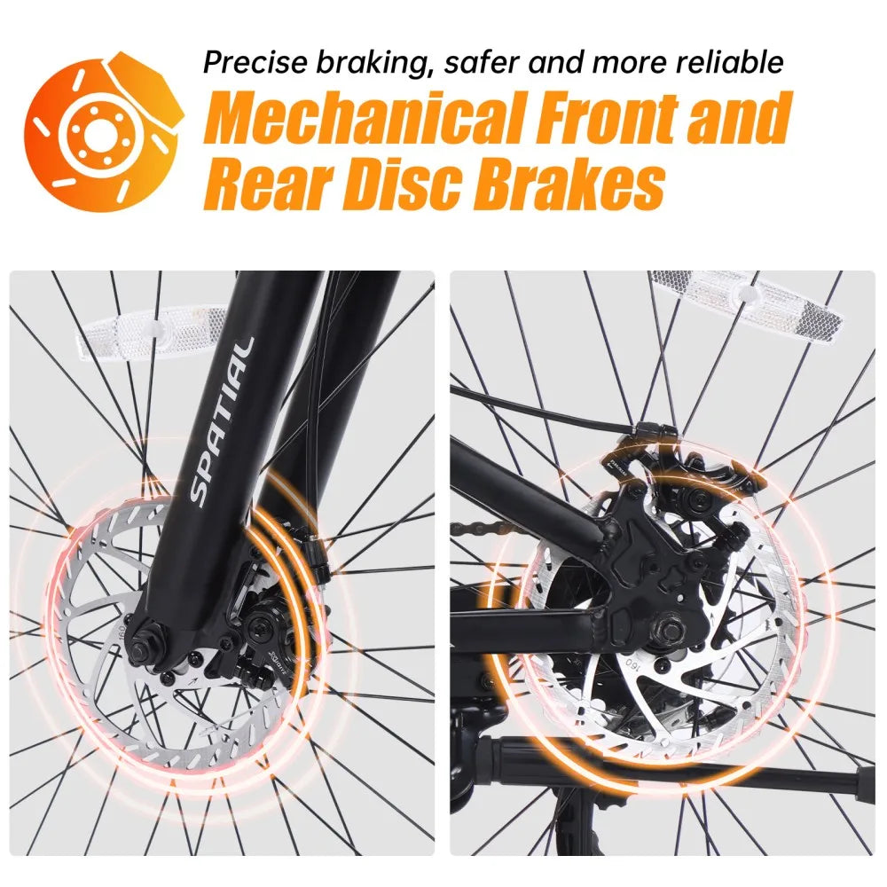 SPATIAL Mountain Bike 24 Inch, 21 Speed Aluminum Frame Lightweight Bike,Dual Disc Brake Bicycle for Teenager