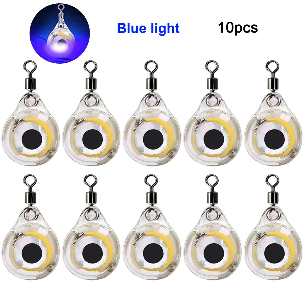 10Pcs Fishing Lure Light Mini Eye Shape Underwater Night Light Lure Battery Powered Luminous Fish Lure for Seawater Freshwater