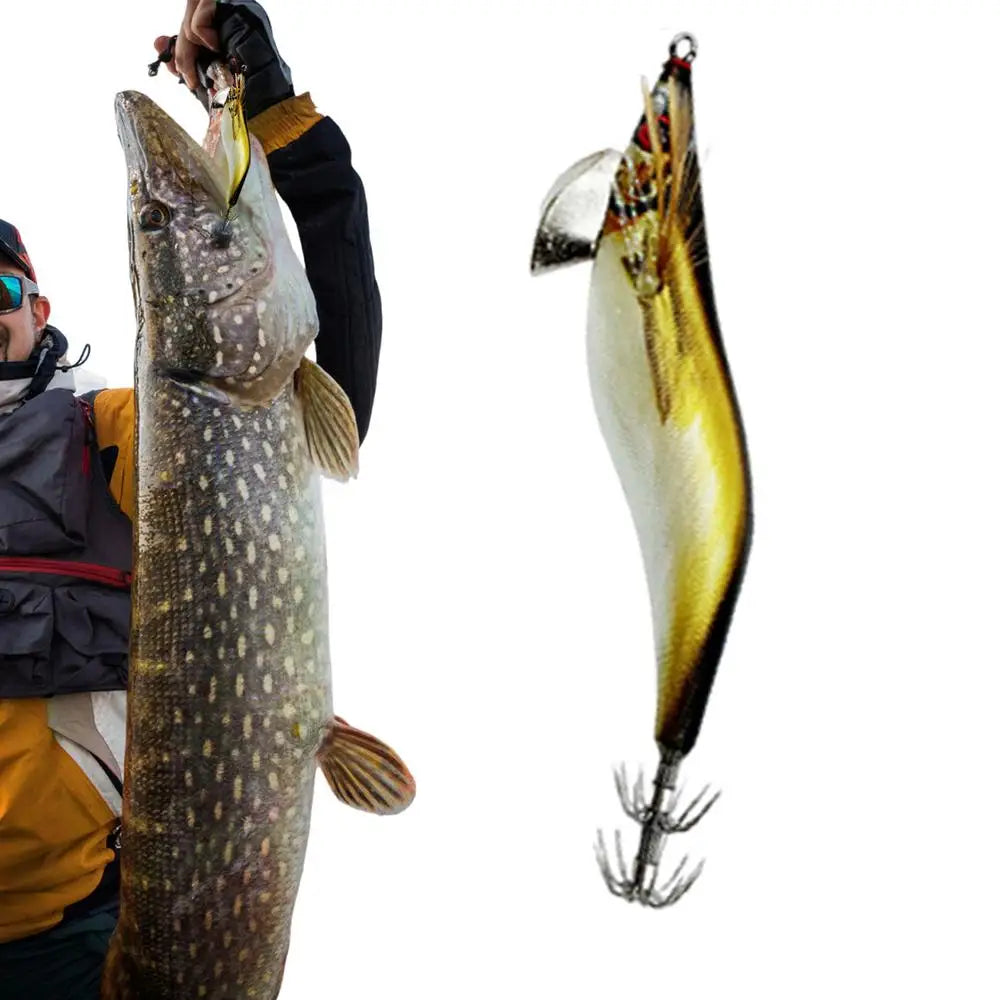 Wooden Shrimp Squid Hook Fluorescent Artificial Fishing Baits Realistic Simulation Fish Luring Tools For Sea Freshwater