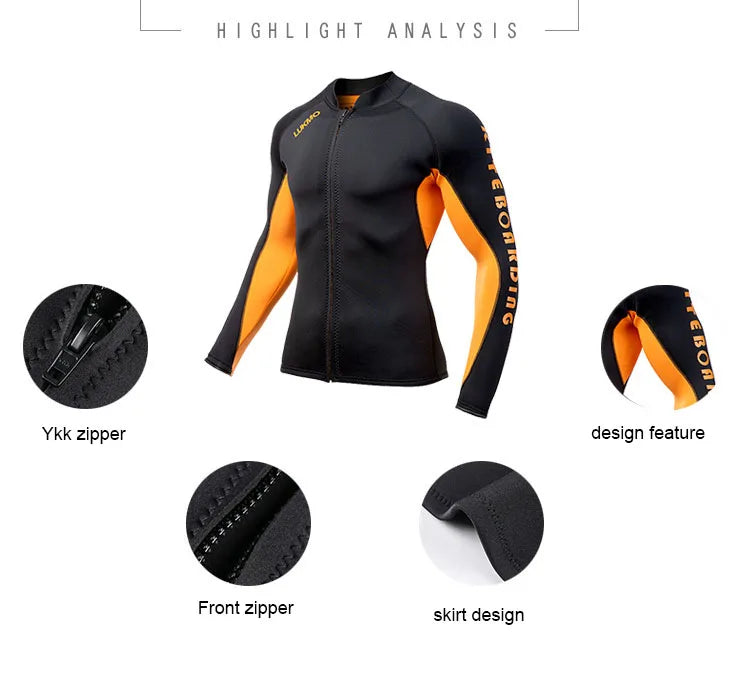 2MM Neoprene Men Split Diving Suit Jacket Swimming Top Suit Windproof Warm Jacket Surfing Motorboat Diving Jacket