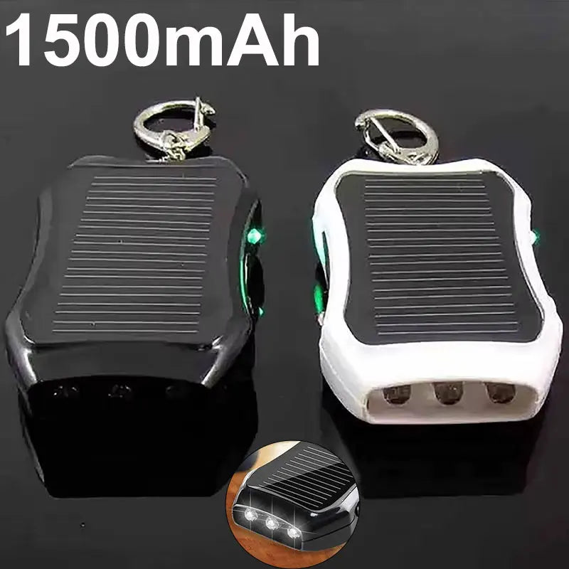 Solar Battery Charger With 3 LED Flashlight And Keychain Portable 1500amh Mobile Power Rechargeable Power Bank For Cellphone