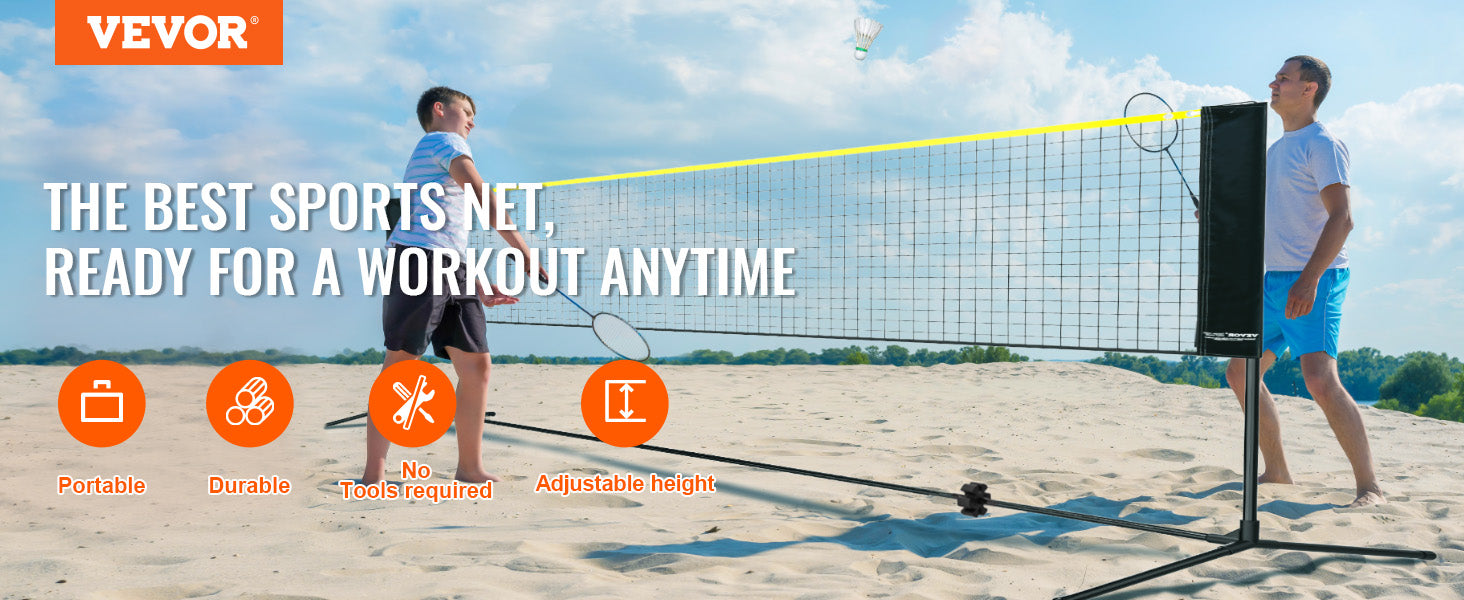 VEVOR 20FT Badminton Net Height Adjustable Volleyball Net Wide Foldable Pickleball Net Portable Tennis Net Set with Poles Stand