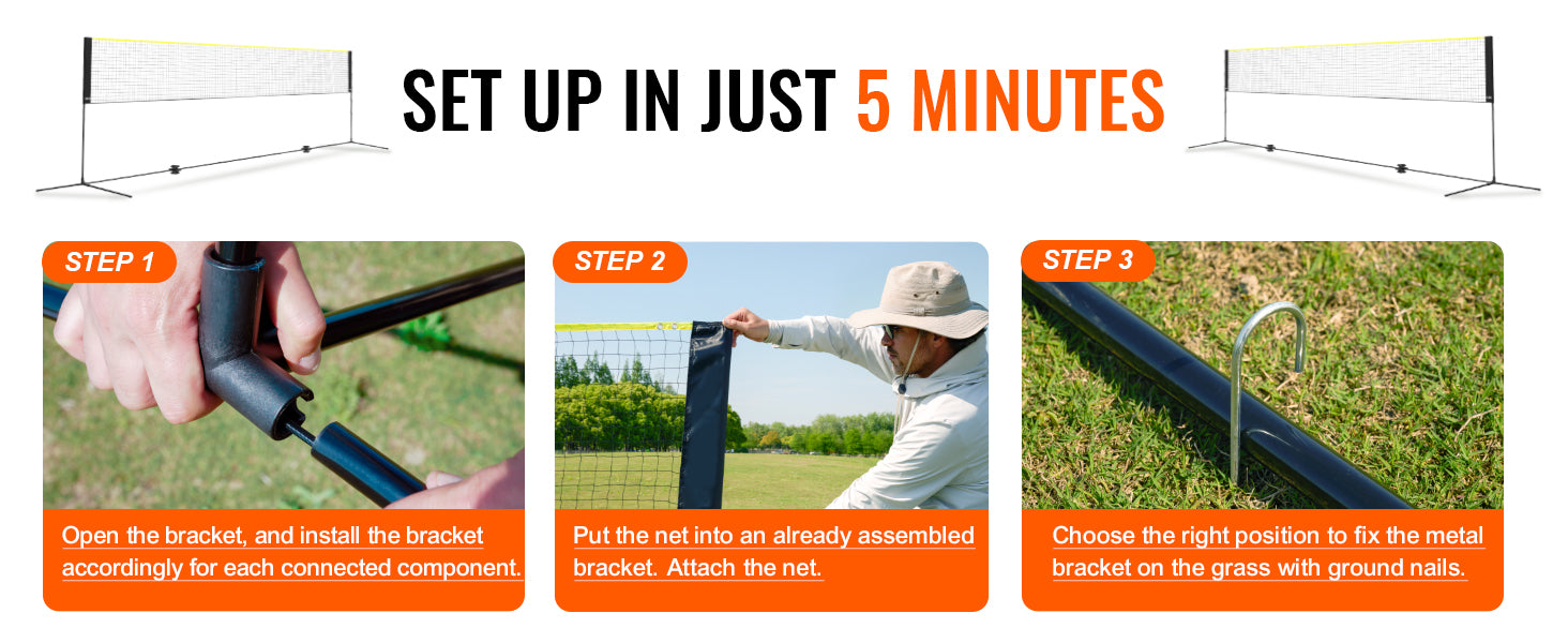 VEVOR 20FT Badminton Net Height Adjustable Volleyball Net Wide Foldable Pickleball Net Portable Tennis Net Set with Poles Stand