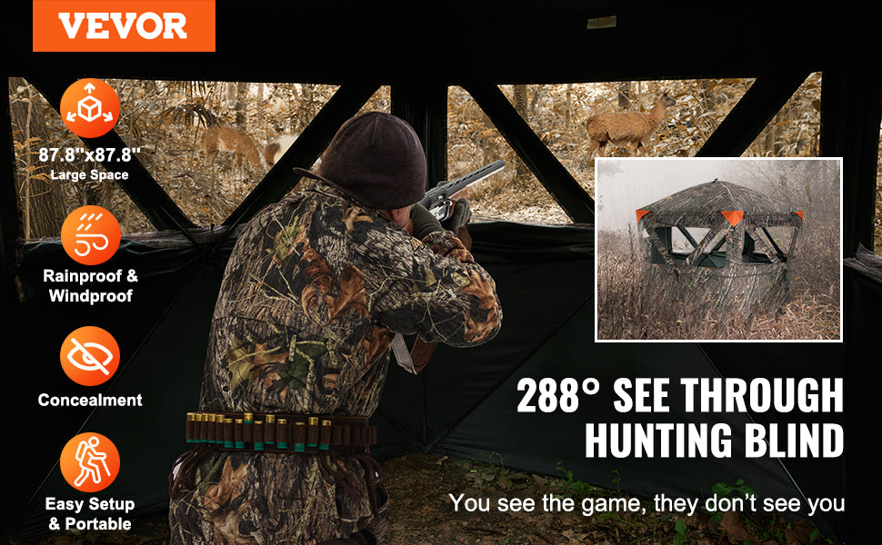 VEVOR Hunting Blind 288° See Through Ground Blind 6-7 Person for Hunting with Carrying Bag for Turkey and Deer Hunting 17.68lbs