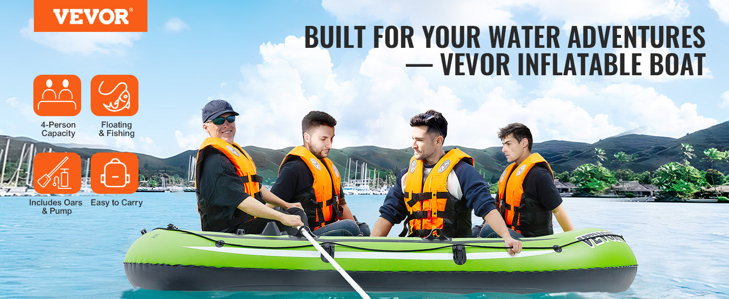 VEVOR Inflatable Boat 4-Person Inflatable Fishing Boat Strong PVC Portable Boat Raft Kayak 45.6