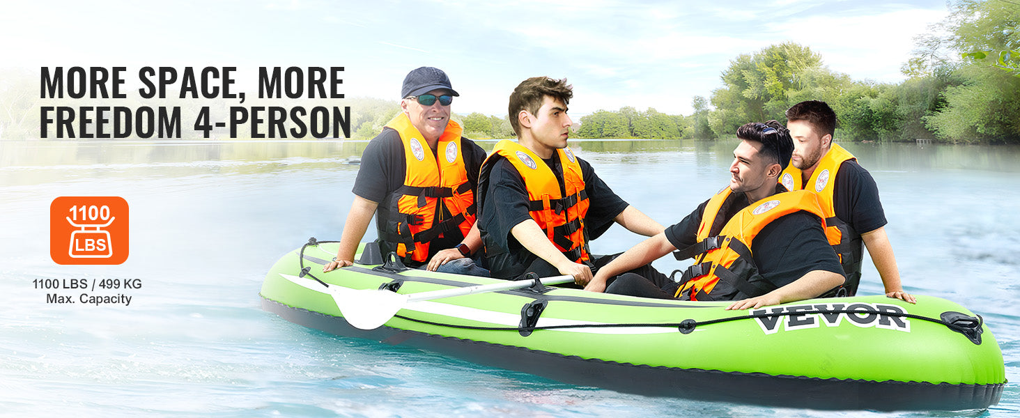 VEVOR Inflatable Boat 4-Person Inflatable Fishing Boat Strong PVC Portable Boat Raft Kayak 45.6