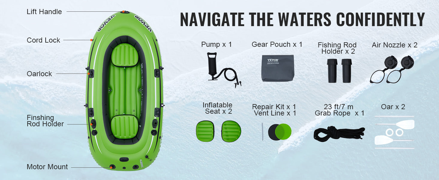 VEVOR Inflatable Boat 4-Person Inflatable Fishing Boat Strong PVC Portable Boat Raft Kayak 45.6