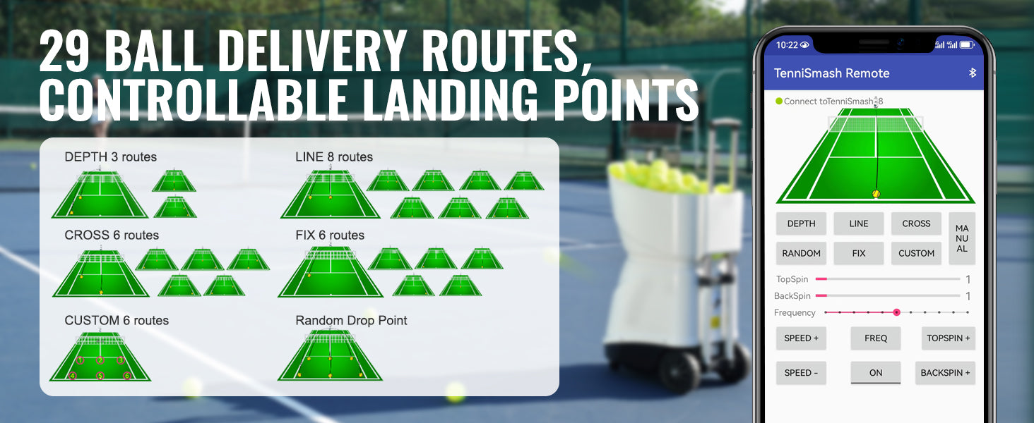 VEVOR Tennis Ball Machine Automatic Portable Launcher Multi-Mode Drills 2+ Hours Play Rechargeable Battery App Remote Control