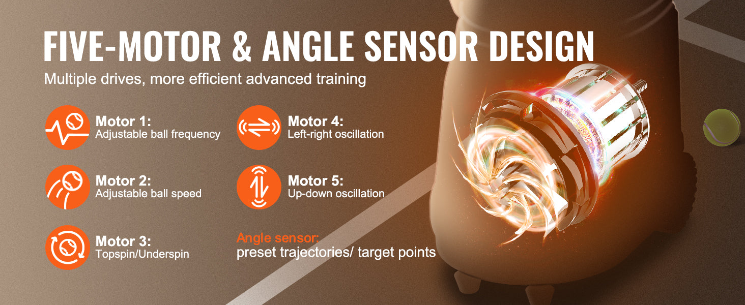 VEVOR Tennis Ball Machine Automatic Portable Launcher Multi-Mode Drills 2+ Hours Play Rechargeable Battery App Remote Control